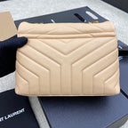 💎 Soft Beige Chevron-Stitch Leather Chain Bag 688019169