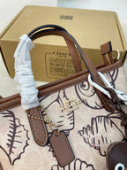 Mini Tote in Signature Canvas with Shell Print & Dog Charm