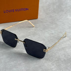 Classic L V Sunglasses Black Lens Gold Frame Rounded Rectangle Shades Unisex
