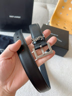 Women's genuine leather belt with silver buckle