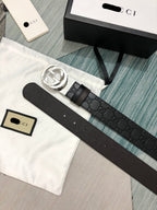 Leather Belt with Silver-Tone Buckle width 3.7cm