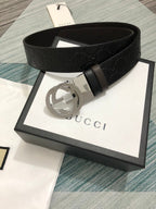 Leather Belt with Silver-Tone Buckle width 3.7cm