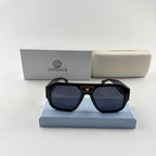 Premium Oversized Aviator Sunglasses - Gold Medusa Accent Black Frame