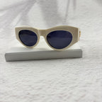 Geometric Cat Eye Sunglasses Off-White Acetate Gold Accent Frames