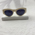 Geometric Cat Eye Sunglasses Off-White Acetate Gold Accent Frames