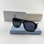 Premium Oversized Aviator Sunglasses - Gold Medusa Accent Black Frame