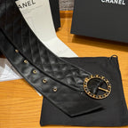 Wide 65mm Decorative Leather Belt with Chain-Linked Buckle