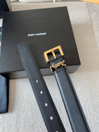 Black Leather Belt with Gold Buckle