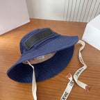 Blue Denim Bucket Hat with Long Straps