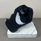 Black cotton cap with flame embroidery and notched brim