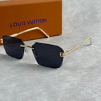 Classic L V Sunglasses Black Lens Gold Frame Rounded Rectangle Shades Unisex