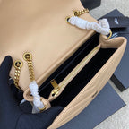 💎 Soft Beige Chevron-Stitch Leather Chain Bag 688019169