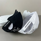 White cotton multi‑logo embroidery cap with sculpted brim