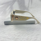 Geometric Cat Eye Sunglasses Off-White Acetate Gold Accent Frames