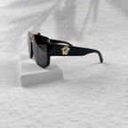 Oversized Flat-Top Sunglasses - Luxury Gold-Accent Shield Shades