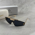 Modern Gold Metal Shield Sunglasses - Unisex UV Protection Eyewear