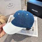 Two-Tone Denim Baseball Cap with Signature Geometric Logo Patch