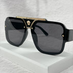 Oversized Flat-Top Sunglasses - Luxury Gold-Accent Shield Shades