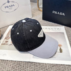 Two-Tone Denim Baseball Cap with Signature Triangle Emblem