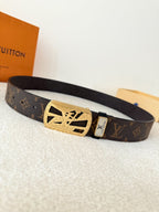 Classic Monogram Leather Belt with Premium Steel Buckle, 3.8cm