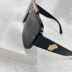 Oversized Flat-Top Sunglasses - Luxury Gold-Accent Shield Shades