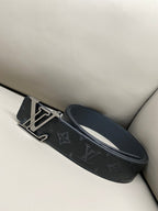 Premium Black Leather Belt – Tonal Embossed Detail & Sculpted Metal Buckle | 4.0cm Width
