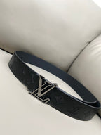 Premium Black Leather Belt – Tonal Embossed Detail & Sculpted Metal Buckle | 4.0cm Width