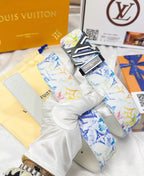 Colorful Monogram Print Belt with Silver Buckle