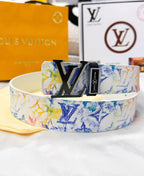 Colorful Monogram Print Belt with Silver Buckle