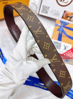 Monogram Leather Belt with Gold Geometric Buckle