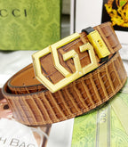 Croc-Embossed Leather Belt – Gold Geometric Buckle | Premium Men's Belt