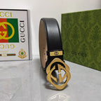 Black Leather Belt with Gold G/G Buckle