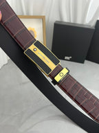 Premium Leather Belt – Brushed Metal Textured Buckle | 3.5cm | Formal & Upscale Casual