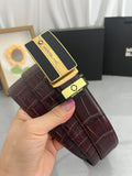 Premium Leather Belt – Brushed Metal Textured Buckle | 3.5cm | Formal & Upscale Casual