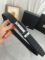 Premium Leather Belt – Refined Brushed Metal Buckle | Everyday Luxury | 3.5cm Width