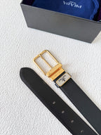 Luxury Full-Grain Leather Belt – Gold-Tone Pin Buckle | Designer Style 3.5cm Width