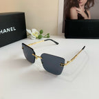 CC Gold-Accented Rimless Square Sunglasses