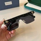 Oversized Shield Sunglasses with Gold Accent Detailing